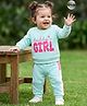 Doodle Poodle 100% Cotton Looper Terry Knit Full Sleeves Winter Wear Suit With Text Print - Aqua Blue