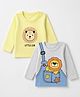 Doodle Poodle Single Jersey 100% Cotton Knit T-Shirt with Full Sleeves and Lion Print in Grey Pack of 2