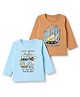 Doodle Poodle 100% Cotton Single Jersey Knit T-Shirts with Full Sleeves and Construction Vehicles Print Pack of 2 - Sky Blue & Brown
