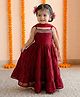 BownBee Woven Sleeveless Gota Lace Embellished Tiered Dress With Dupatta - Wine