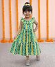 BownBee Cotton Woven Frill Sleeves Dots Printed Tiered Dress - Green