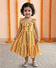 BownBee Cotton Woven Frill Sleeves Dots Printed Tiered Dress  Yellow