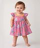 BownBee Cotton Woven Cap Sleeves Floral Printed Lace Embellished Dress - Pink