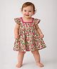 BownBee Cotton Woven Cap Sleeves Floral Printed Lace Embellished Dress - Green