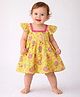BownBee Cotton Woven Cap Sleeves Floral Printed Lace Embellished Dress - Yellow