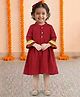 BownBee Cotton Woven Three Fourth Sleeves Solid Dress With Headband - Maroon