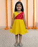 BownBee Cotton Woven Sleeveless Colour Blocked Fish Embroidered Lace Detailed Dress - Yellow