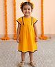 BownBee Cotton Woven Half Sleeves Lace Embellished Dress - Orange