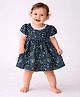 BownBee Pure Cotton Woven Half Puffed Sleeves Floral Printed Dress - Blue