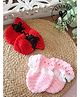 Woonie Knit Pack of 2 Self Design Mittens - Red & Pink