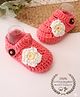 Woonie Floral Designed Crochet Booties - Peach