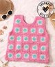 Woonie Cotton Knit Sleeveless Granny Square Design Handmade Crochet Crop Top - Pink