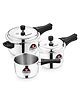 Bergner Sorrento Stainless Steel Outer Lid Pressure Cooker Set - 5 L Cooker + 2 L and 3 L Cooker with Common Lid - Induction Bottom- Silver