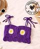 Woonie Cotton Knit Sleeveless Floral Design Crop Top - Purple