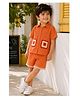 Woonie Cotton Woven Half Sleeves Geometric Embroidered Shirt & Shorts Set - Orange