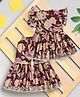 House of Raavi Cotton Woven Half Frill Sleeves Gota Lace Embellished & Leaves Printed Coordinating Kurti Sharara Set - Maroon
