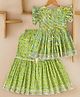 House of Raavi Cotton Woven Half Frill Sleeves Gota Lace Embellished & Floral Printed Coordinating Kurti Sharara Set - Green