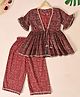 House of Raavi Cotton Woven Three Fourth Sleeves Floral Printed Kurti & Palazzo Set - Maroon
