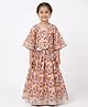 House of Raavi Cotton Woven Three Fourth Sleeves Leaves  Printed Lehenga Choli Set - Multi Colour
