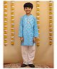 House of Raavi Cotton Woven Full Sleeves Floral Printed Kurta & Pyjama Set - Blue