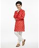 House of Raavi Cotton Woven Full Sleeves Abstract Printed Kurta & Pyjama Set - Red