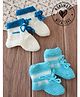 Woonie Hand Knitted Pack of 2 Self Designed Socks - Cream & Light Blue