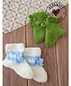 Woonie Hand Knitted Pack of 2 Self Design Socks - Green & Cream