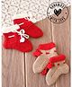 Woonie Hand Knitted Pack of 2 Self Design Socks - Red & Beige