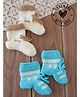 Woonie Hand Knitted Pack of 2 Self Design Socks - Cream & Light Blue