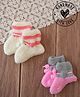 Woonie Hand Knitted Pack of 2 Self Design Socks - Cream & Pink