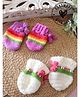 Woonie Hand Knitted Pack of 2 Self Design Mittens - Purple & Cream