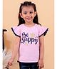Junitos Cotton Woven Cap Sleeves Be Happy Text Printed Top - Pink