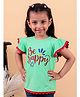 Junitos Cotton Woven Cap Sleeves Be Happy Text Printed Top - Green
