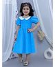 Junitos Cotton Woven Half Puffed Sleeves Smocked Dress - Blue