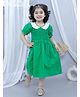 Junitos Cotton Woven Half Puffed Sleeves Smocked Dress - Green