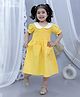Junitos Cotton Woven Half Puffed Sleeves Smocked Dress - Yellow