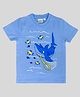 Junitos Cotton Knit Half Sleeves Shark Fishing Printed Tee - Blue
