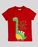 Junitos Cotton Knit Half Sleeves  Dinosaur Printed Tee - Red