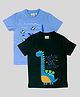 Junitos Cotton Knit Pack Of 2 Half Sleeves Dinosaur & Shark Printed Tee - Blue & Green
