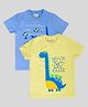 Junitos Cotton Knit Pack Of 2 Half Sleeves Dinosaur & Shark Printed Tee - Blue & Yellow