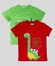 Junitos Cotton Knit Pack Of 2 Half Sleeves Dinosaur & Shark Printed Tee - Green & Red