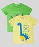 Junitos Cotton Knit Half Sleeves  Dinosaur & Shark Printed Tees  - Green & Yellow