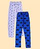 Junitos Cotton Knit Pack Of 2 Bow Applique Detailed Sparrow & Squirrel Printed Leggings - White & Blue