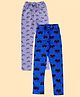 Junitos Cotton Knit Pack Of 2 Rainbow & Squirell Printed Bow Applique Detailed Leggings - Royal Blue & Grey