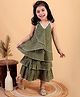 Junitos Woven Pure Cotton Printed Top And Skirt Set-Green