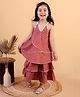Junitos Cotton Woven Sleeveless Bandhani Printed Overlap Top & Skirts Set - Red