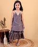 Junitos Cotton Woven Sleeveless Bandhani Printed Overlap Top & Skirts Set - Violet