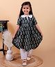 Junitos Cotton Woven Printed Half Sleeves Floral Printed Knot Detailed Kurti & Pajama Set - Navy Blue & White