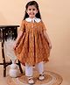 Junitos Cotton Woven Printed Half Sleeves Floral Printed Knot Detailed Kurti & Pajama Set - Yellow & White