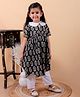 Junitos Cotton Woven Printed Half Sleeves Floral Printed Knot Detailed Kurti & Pajama Set - Blue & White